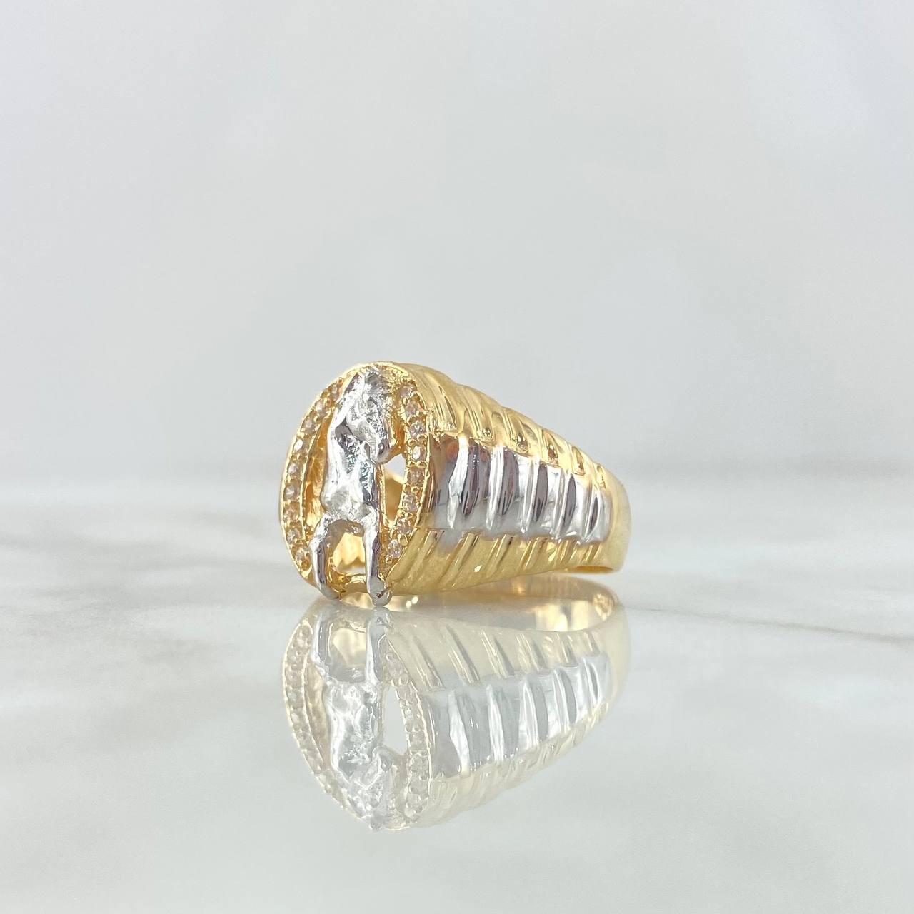 Anillo Caballo En Aro 10.45gr / T10 / Circones Blancos Tres Oros