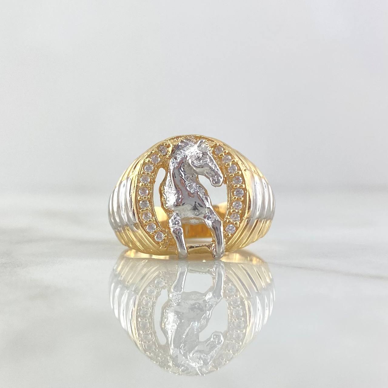 Anillo Caballo En Aro 10.45gr / T10 / Circones Blancos Tres Oros