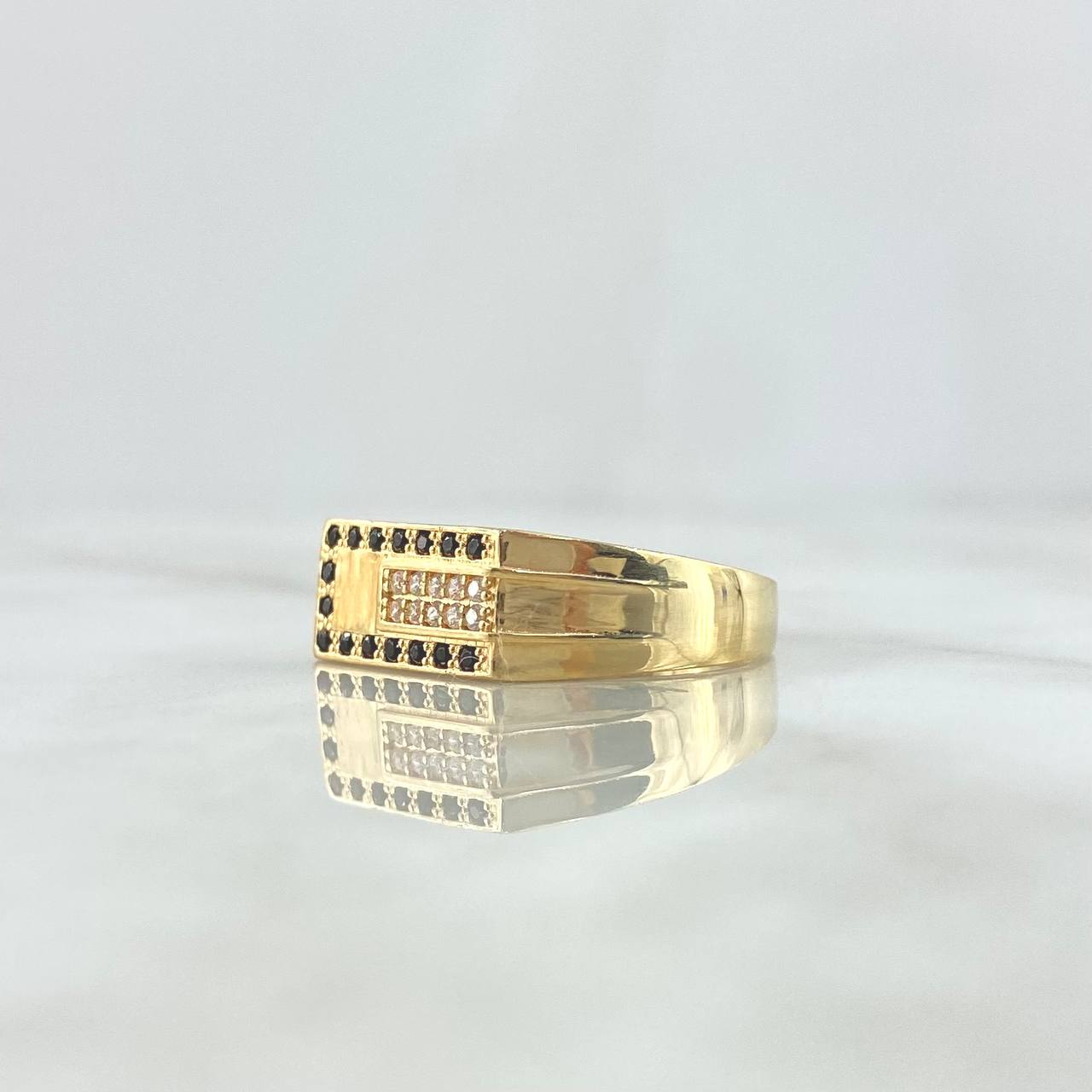 Anillo Hebilla Rectangulo 5.5gr / T10 1/2 / Circones Blancos Y Negros Oro Amarillo