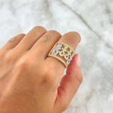 Anillo Familia 7gr / T6 3/4 / Papá Hijos Y Mamá Circones Blancos Dos Oros Amarillo Blanco