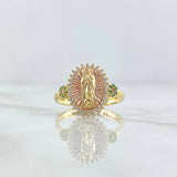 Anillo Virgen Guadalupe Flores 3.95gr / T8 / Circones Blancos Verdes Y Fucsias Dos Oros Amarillo Rosa