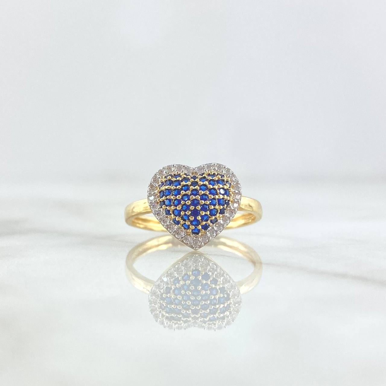 Anillo Corazón Cojín 2.55gr / T7 / Circones Azules Y Blancos Oro Amarillo