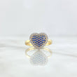 Anillo Corazón Cojín 2.55gr / T7 / Circones Azules Y Blancos Oro Amarillo