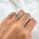 Anillo Corazón Cojín 2.55gr / T7 / Circones Azules Y Blancos Oro Amarillo