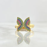 Anillo Mariposa 2.7gr / T7 1/2 / Circones Verdes Azules Y Fucsias Oro Amarillo