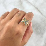 Anillo Mariposa 2.7gr / T7 1/2 / Circones Verdes Azules Y Fucsias Oro Amarillo