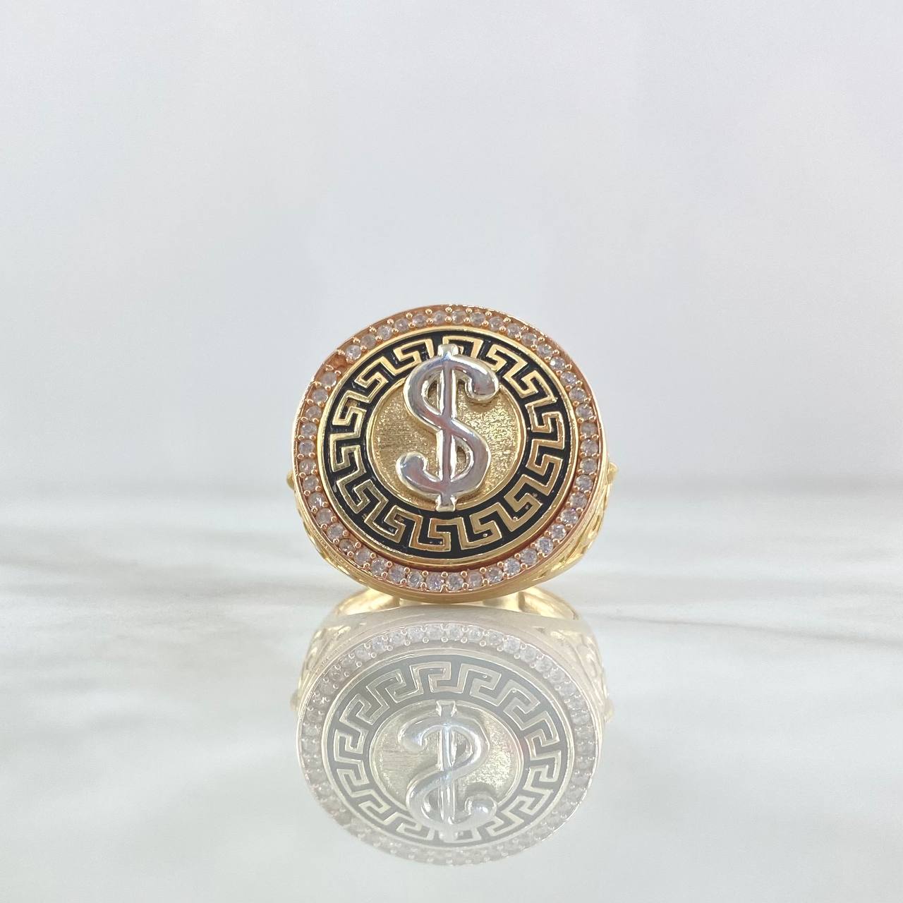 Anillo Signo Peso Tribal 11.25gr / T 9 / Circones Blancos Oro Amarillo *