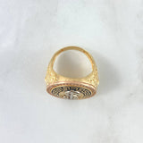 Anillo Signo Peso Tribal 11.25gr / T 9 / Circones Blancos Oro Amarillo *