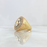 Anillo Signo Peso Tribal 11.25gr / T 9 / Circones Blancos Oro Amarillo *