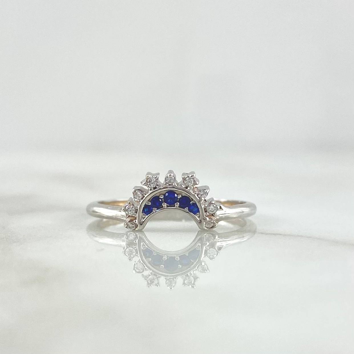 Anillo Pareja Sol y Luna 3.45gr / T6 - T7 1/4 / Circones Blancos - Azules Dos Oros Amarillo Blanco *