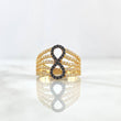 Anillo Infinito Vertical Entrelazado 4.15gr / T5 1/4 / Circones Blancos - Negros Oro Amarillo *