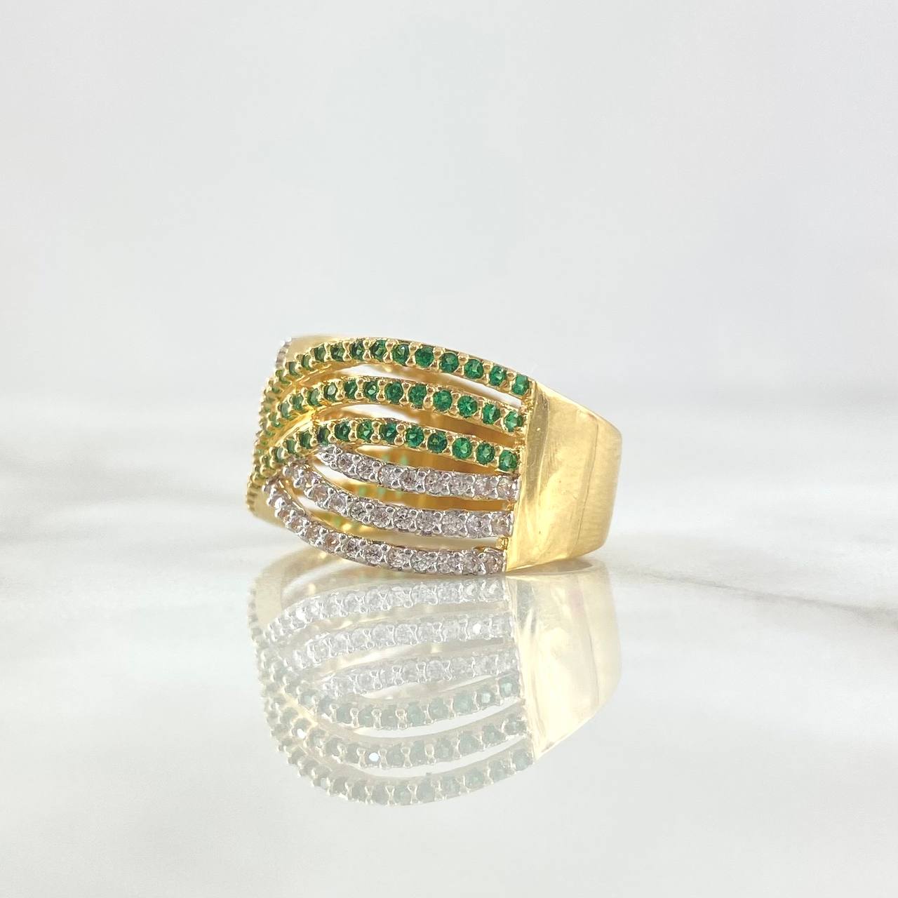 Anillo Rustico Entrelazado 5.5gr / T6 / Circones Blancos - Verdes Oro Amarillo ©