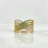 Anillo Rustico Entrelazado 5.5gr / T6 / Circones Blancos - Verdes Oro Amarillo ©