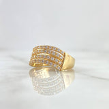 Anillo Olas Curvas Paralelas 4.3gr / T6 1/2 / Circones Blancos Oro Amarillo ©