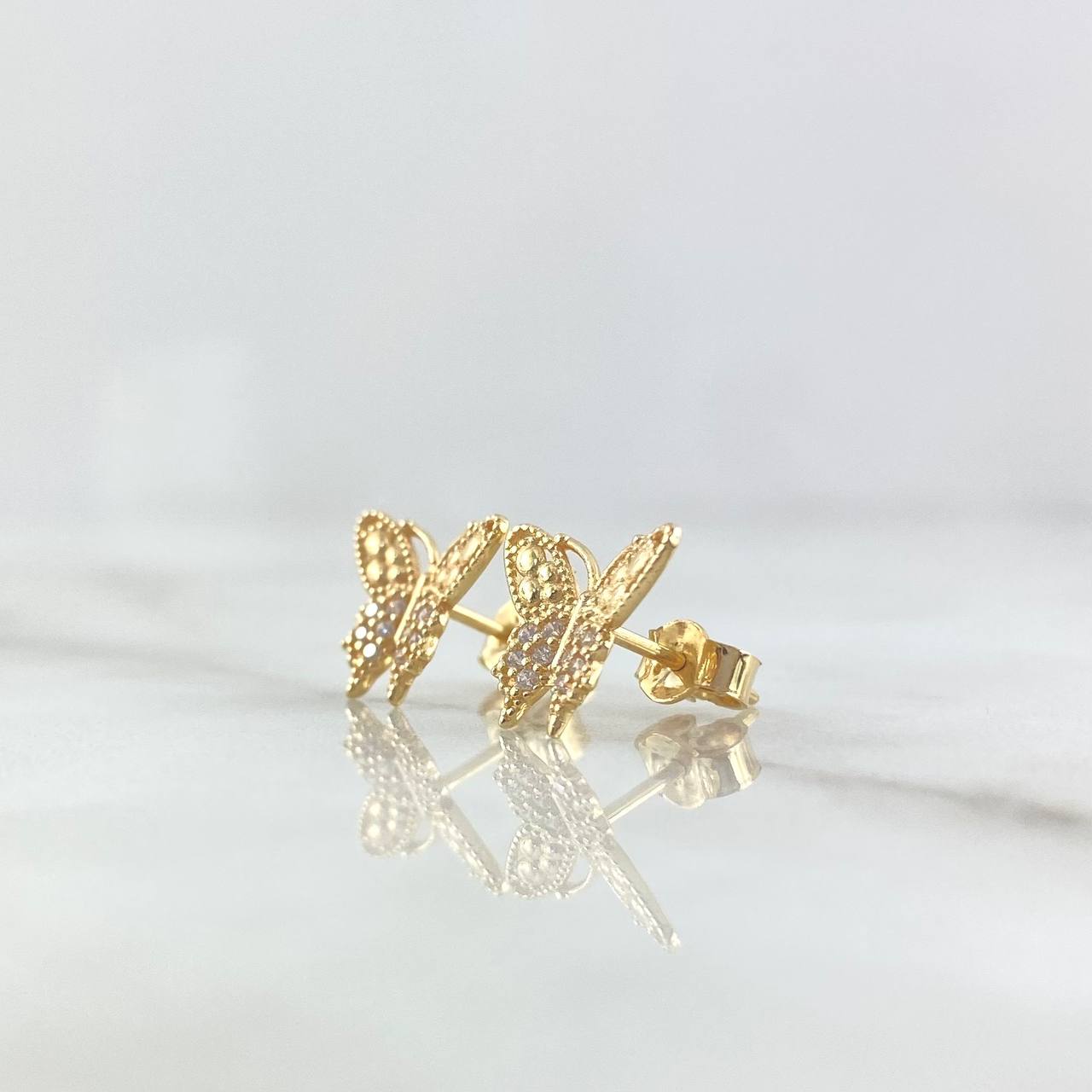 Topos Mariposa 1.75gr / 1cm / Circones Blancos Oro Amarillo 18K *