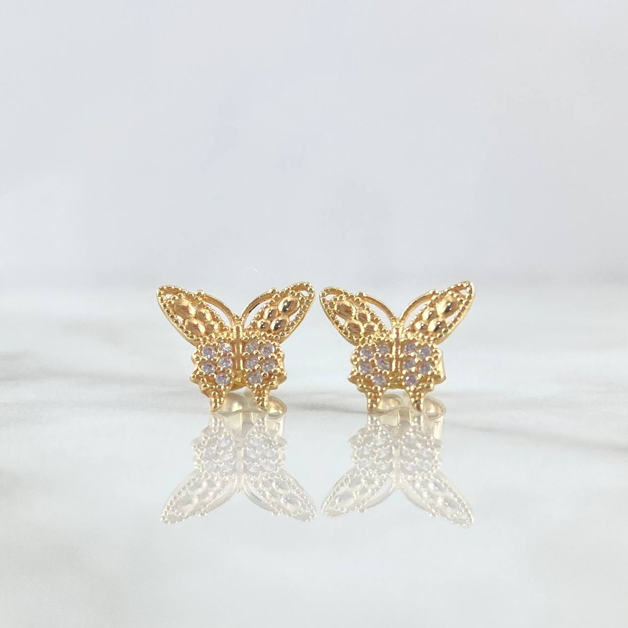 Topos Mariposa 1.75gr / 1cm / Circones Blancos Oro Amarillo 18K *