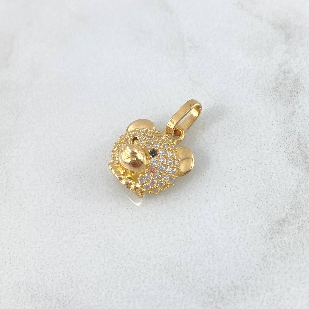 Dije Cabeza Oso 2gr / 1.6cm / Circones Blancos - Ojos Negros Oro Amarillo 18K ©