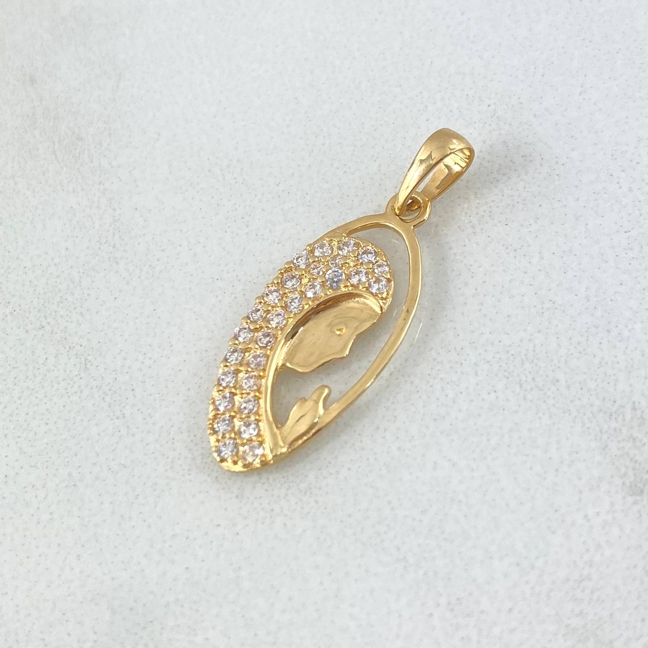 Dije Virgen María 1.25gr / 2.5cm / Ovalada Circones Blancos Oro Amarillo 18K