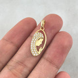 Dije Virgen María 1.25gr / 2.5cm / Ovalada Circones Blancos Oro Amarillo 18K