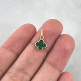 Dije Trébol VCyA 0.4gr / 1.5cm / 7mm Verde Electrostático Punteado Oro Amarillo 18K ©