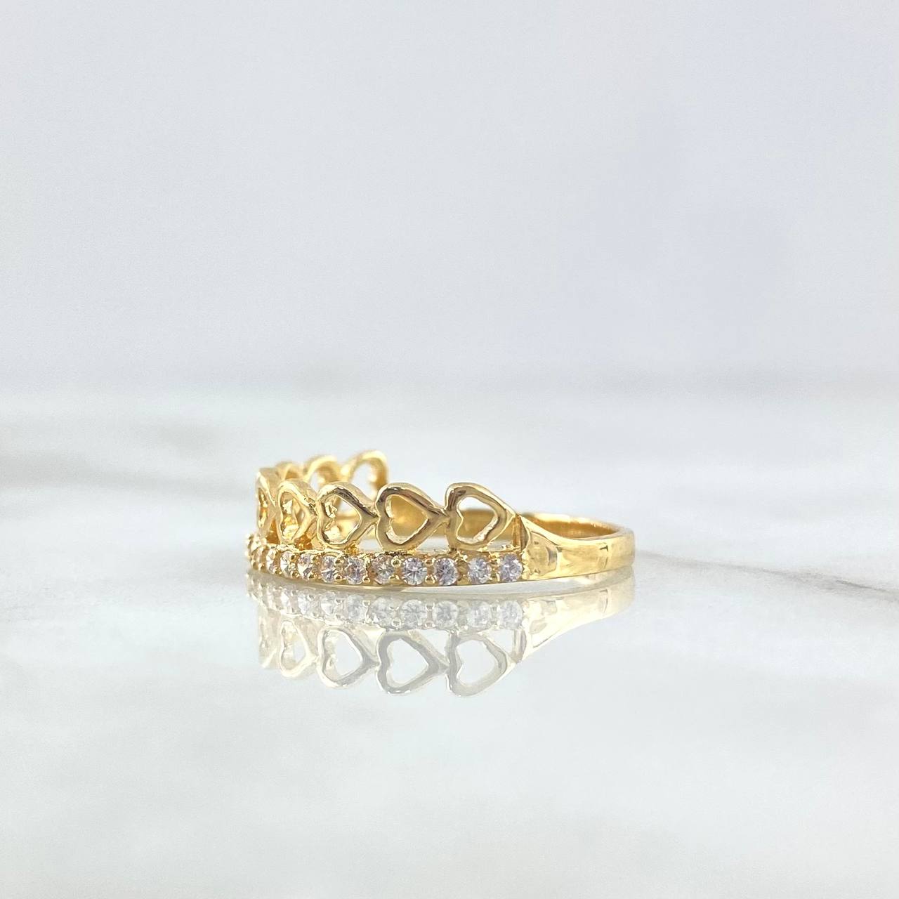 Anillo Churumbela Corazones 2.1gr / T6 1/2 / Circones Blancos Oro Amarillo 18K *