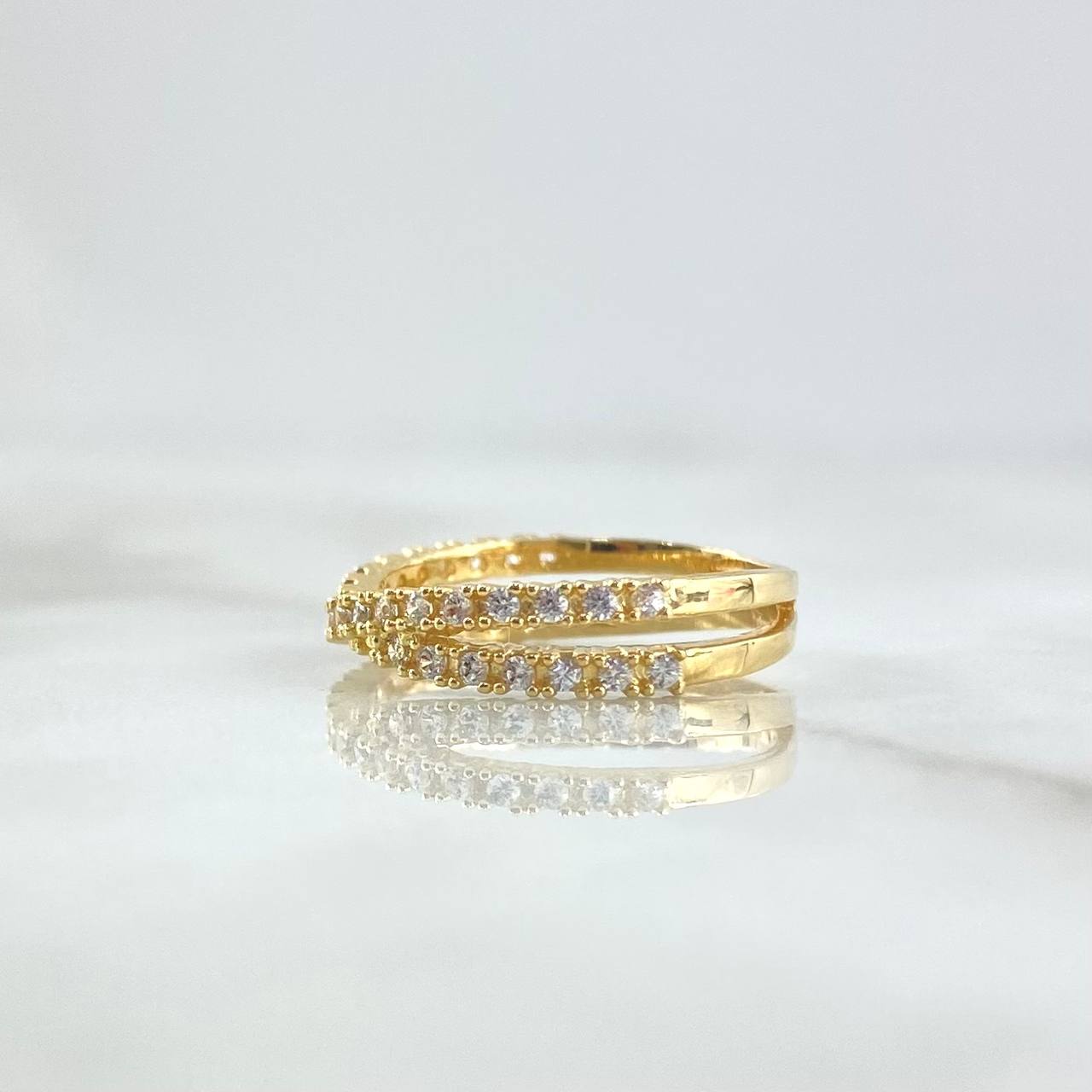 Anillo Lineas Cruzadas 2.45gr / T4 3/4 / Circones Blancos Oro Amarillo 18K *