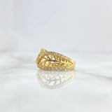 Anillo Abrazo Hojas 3.8gr / T6 1/4 / Circones Blancos Oro Amarillo 18K *