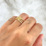 Anillo Abrazo Hojas 3.8gr / T6 1/4 / Circones Blancos Oro Amarillo 18K *