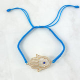 Pulsera Azul Mano Hamsa 3gr / Circones Blancos - Azul Oro Amarillo 18K ©