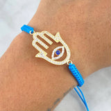 Pulsera Azul Mano Hamsa 3gr / Circones Blancos - Azul Oro Amarillo 18K ©