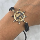 Pulsera Negra Ancla Timon Basteado 5.9gr / Circones Negros Oro Amarillo 18K ©