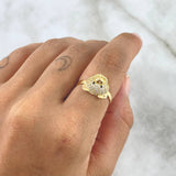 Anillo Rostro de Oso 2.7gr / T7 1/4 / Circones Blancos - Ojos Negros Oro Amarillo 18K