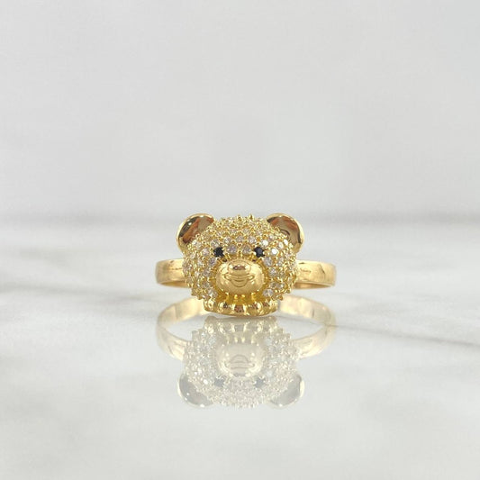 Anillo Rostro de Oso 2.7gr / T7 1/4 / Circones Blancos - Ojos Negros Oro Amarillo 18K