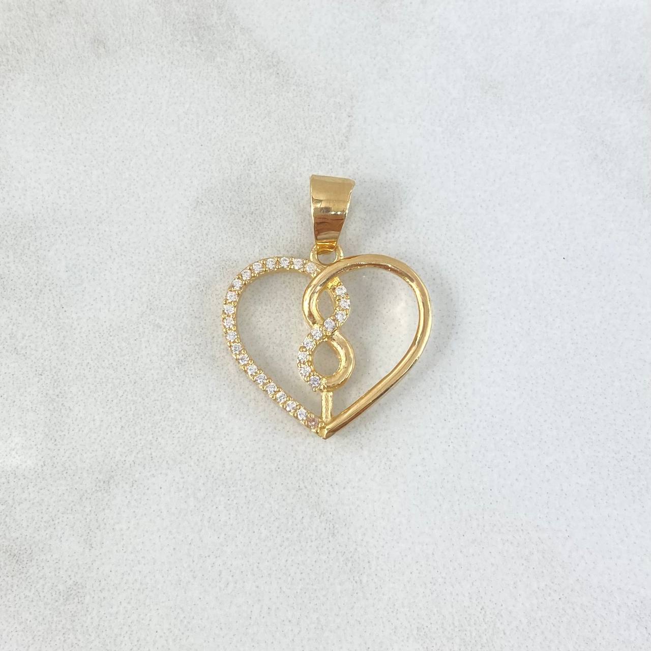 Dije Corazón Infinito 2.1gr / 2.4cm / Circones Blancos - Liso Oro Amarillo 18K