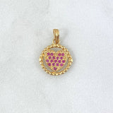 Dije Corazón en Aro 1.8gr / 1.8cm / Circones Fucsias Oro Amarillo 18K *