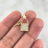 Dije Bolso Candado 2.25gr / 2cm / Circones Blancos Oro Amarillo 18K *