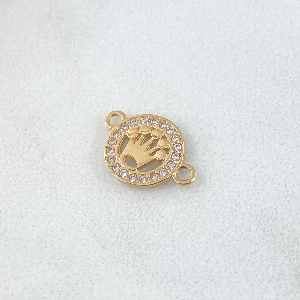 Herraje Medalla Corona 0.7gr / 1.4cm / Circones Blancos Oro Amarillo 18K