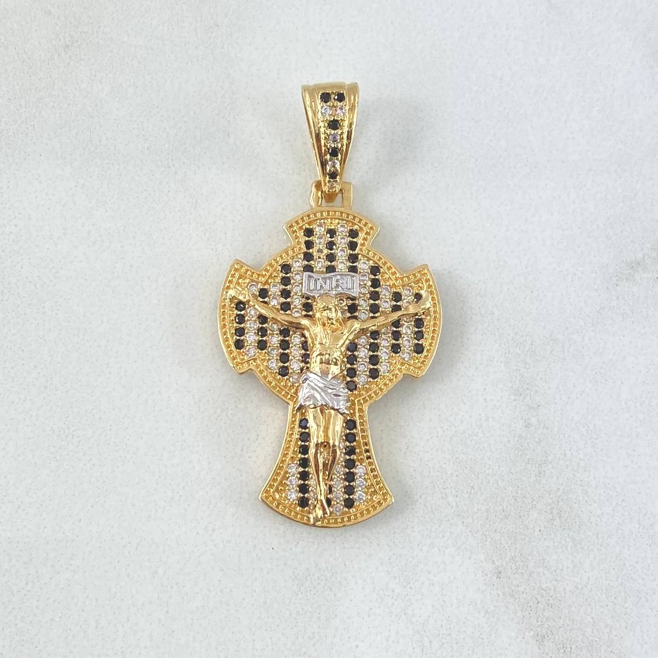 Dije Cruz Cristo Tupida 7.5gr / 4cm / Circones Blancos - Negros Oro Amarillo 18K ©