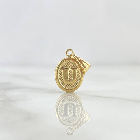 Dije Letra U 0.5gr / 2cm / Ovalada Texturizada Oro Amarillo 18K