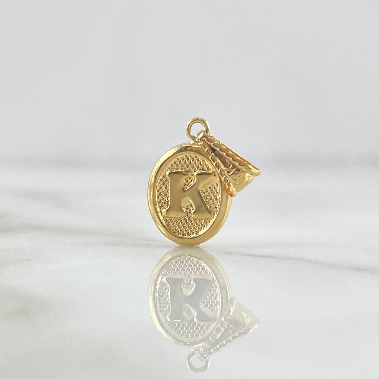 Dije Letra K 0.45gr / 2cm / Ovalada Texturizada Oro Amarillo 18K