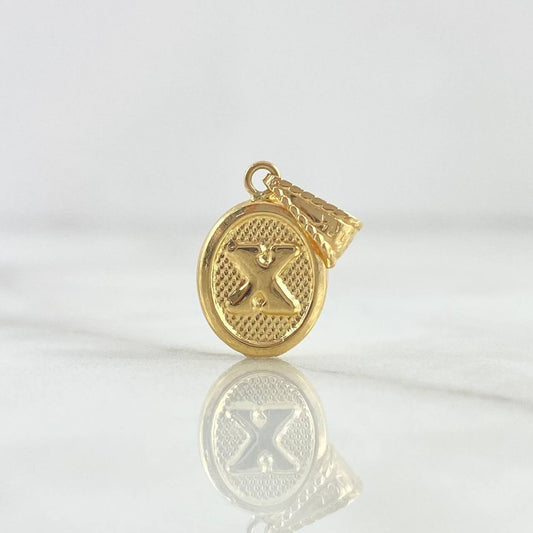 Dije Letra X 0.55gr / 2cm / Ovalada Texturizada Oro Amarillo 18K