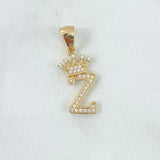 Dije Letra Z Corona 1.5gr / 2.6cm / Circones Blancos Oro Amarillo 18K