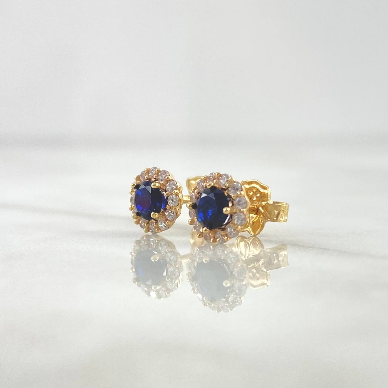 Set Circulo Halo - Dije 1.4cm + Topos 7mm 2.5gr / Circones Blancos - Azules Oro Amarillo 18K