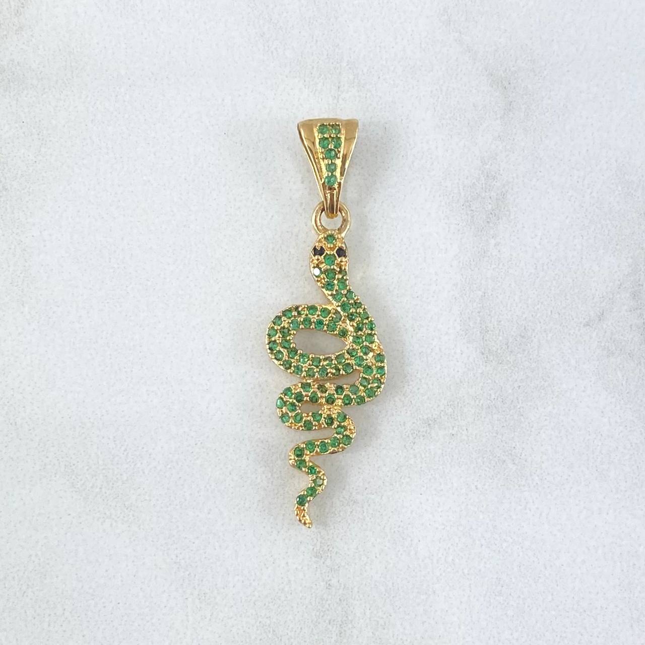 Dije Serpiente 2.6gr / 3.8cm / Circones Verdes - Ojos Negros Oro Amarillo 18K