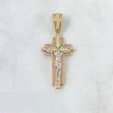 Dije Cruz Cristo Basteado 6.05gr / 4.8cm / Circones Blancos - Verdes Oro Amarillo 18K