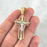 Dije Cruz Cristo Basteado 6.05gr / 4.8cm / Circones Blancos - Verdes Oro Amarillo 18K