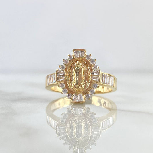 Anillo Virgen Milagrosa 4.6gr / T8 3/4 / Circones Blancos Oro Amarillo 18K