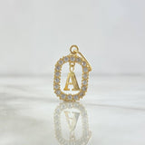 Dije Marco Letra A Colgante 1.3gr / 2.5cm - 1.8cm / Circones Blancos Oro Amarillo 18K