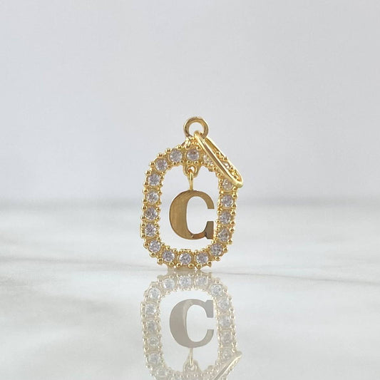 Dije Marco Letra G Colgante 1.45gr / 2.5cm - 1.8cm / Circones Blancos Oro Amarillo 18K