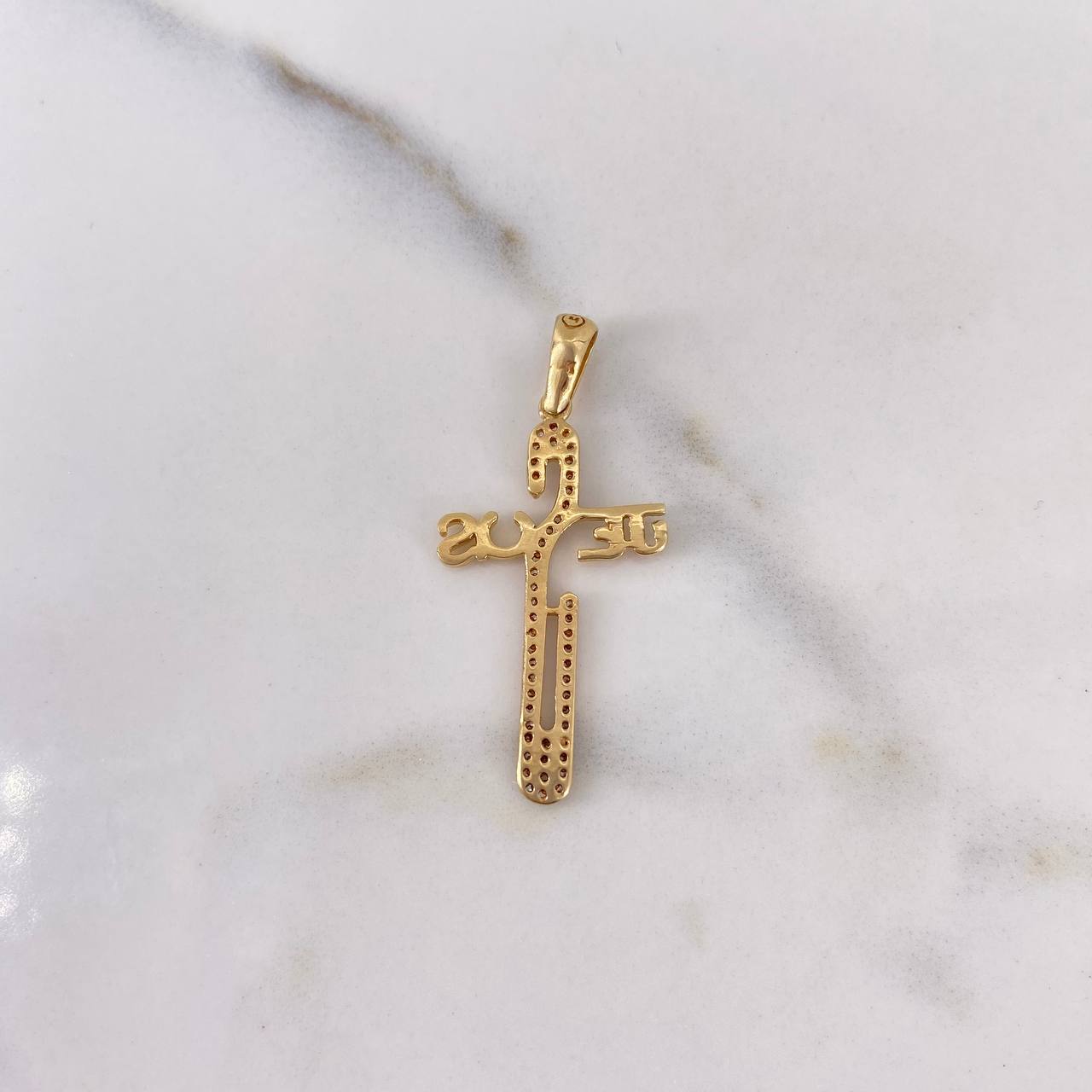 Dije Cruz Jesus 2.5gr / 3.7cm / Circones Blancos Oro Amarillo 18K #